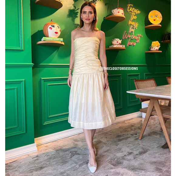 ZARA Blogger Fave Ruched Taupe Midi Dress NWT π€ - Picture 9 of 16